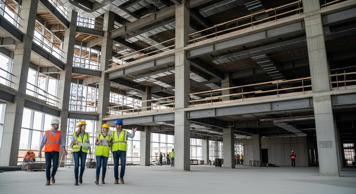 Obra en construcción con ingenieros